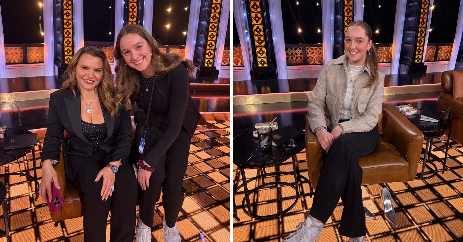 L-r: Michele Romanow and Natalia Brkic; Natalia Brkic on the Dragons' Den set