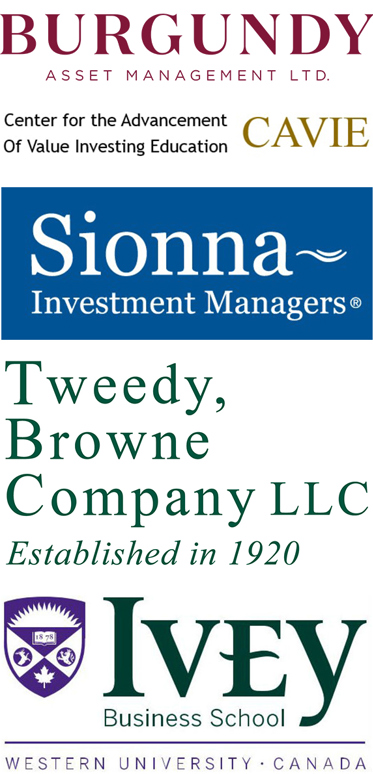 A group of sponsor logos including Burgundy, CAVIE, Sionna, Tweedy, Browne Company LLC and Ivey Business School