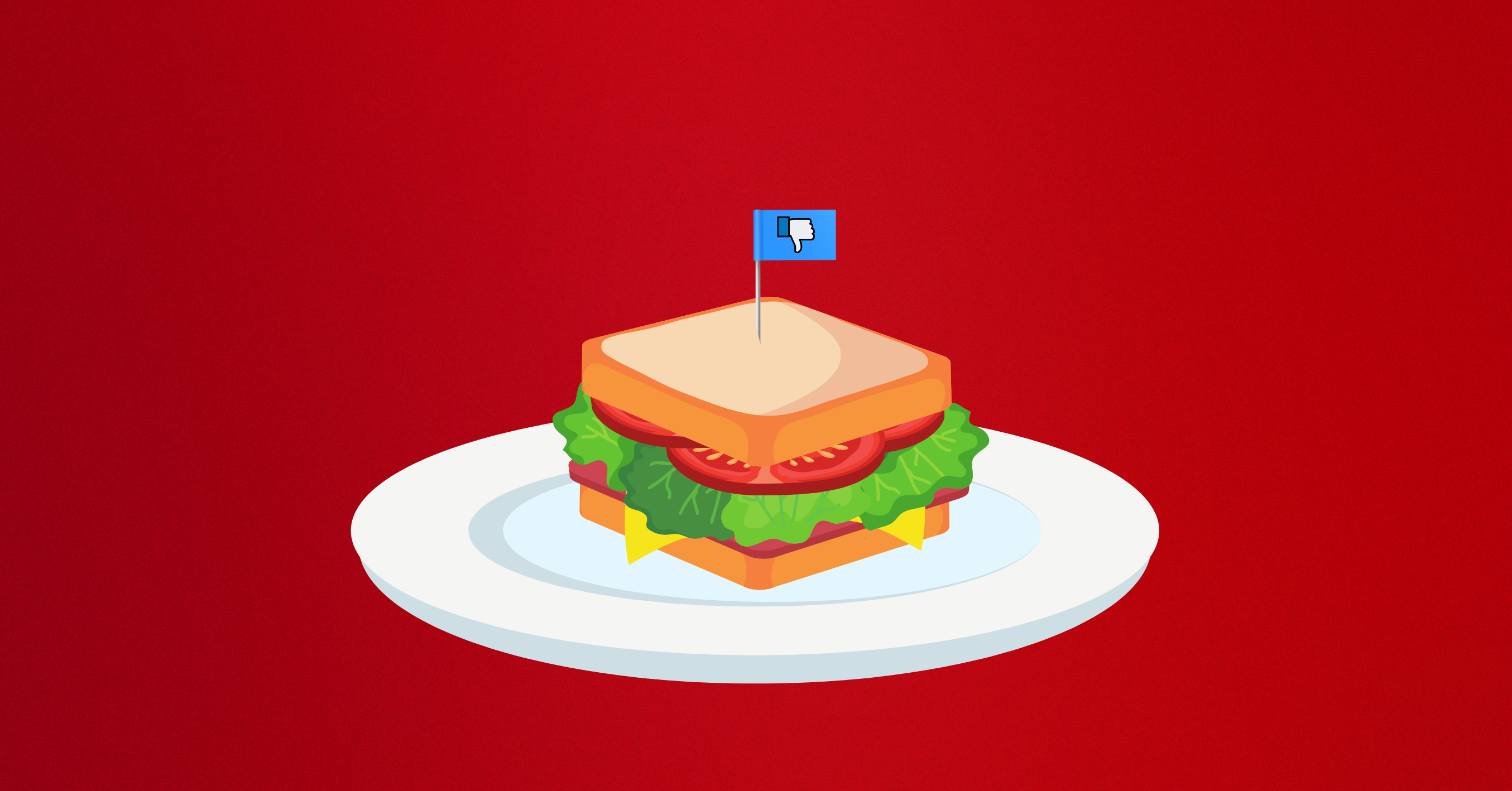 Graphic Of Sandwich On Plate, Pierced With A Thumbs Down Flag (1)