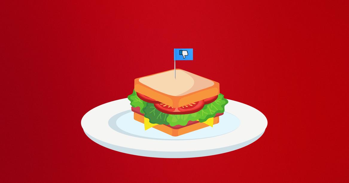 Graphic Of Sandwich On Plate, Pierced With A Thumbs Down Flag (1)