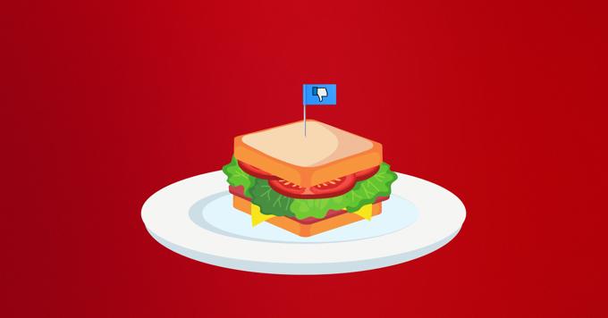 Graphic Of Sandwich On Plate, Pierced With A Thumbs Down Flag (1)
