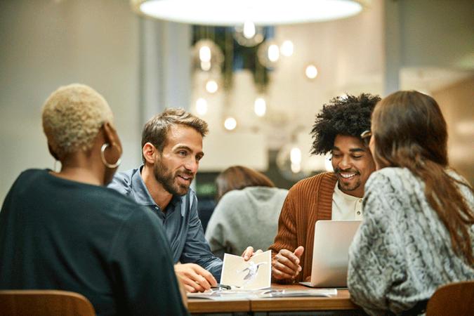 Group socializing at table