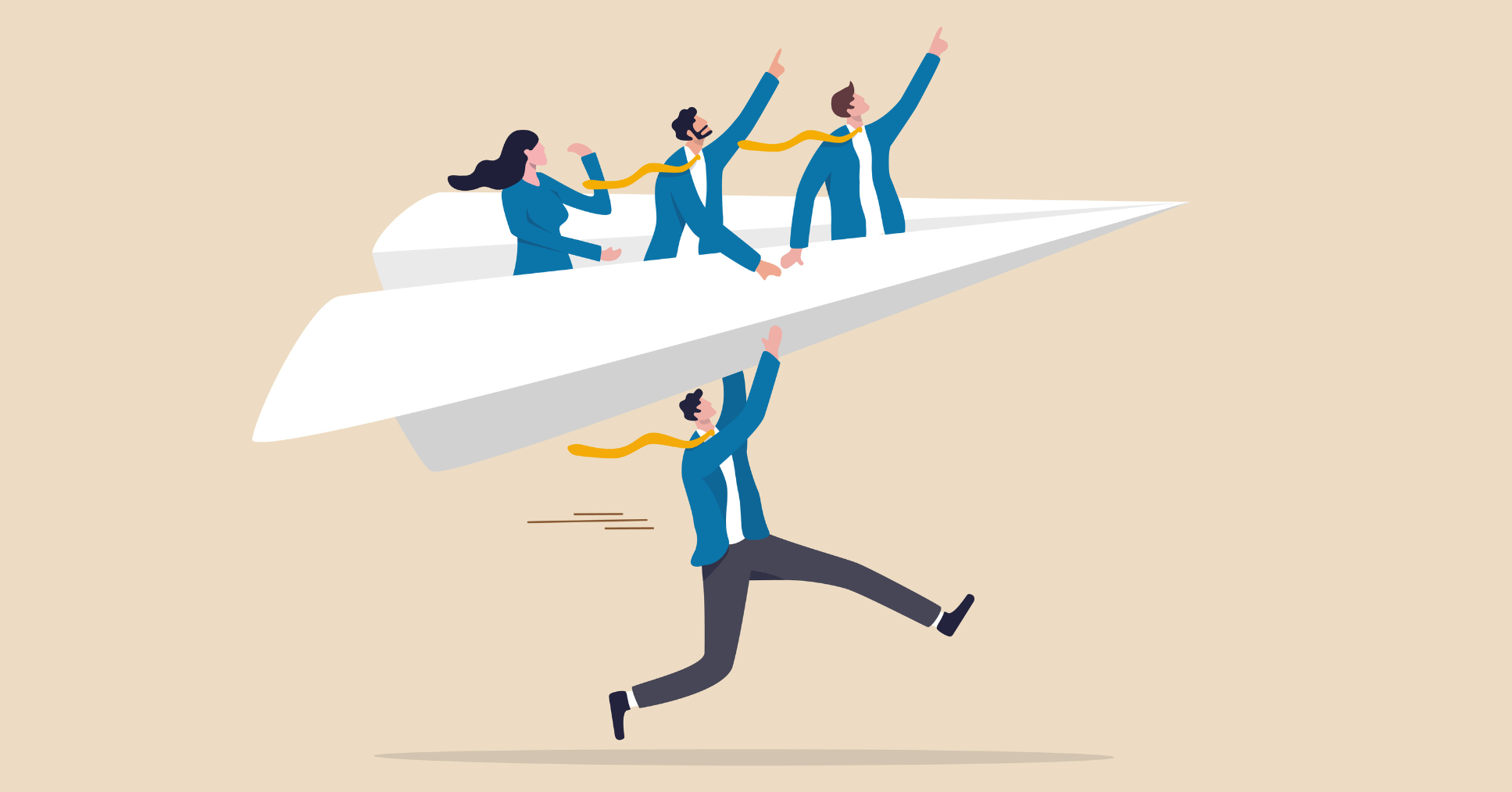 Illustration Of An Individual Throwing A Life Sized Paper Airplane, Filled With Three Employees In Matching Suits (1)
