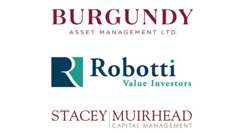 A group of sponsor logos including Burgundy Asset Management, Robotti Value Investors, and Stacey Muirhead Capital Management