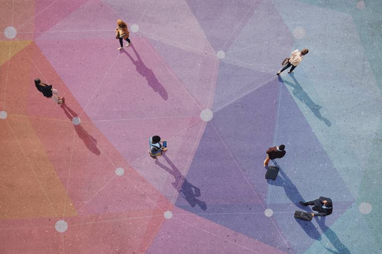 NeuroDiversity - people walking in colorful blocks