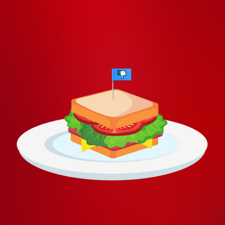 Graphic Of Sandwich On Plate, Pierced With A Thumbs Down Flag (1)