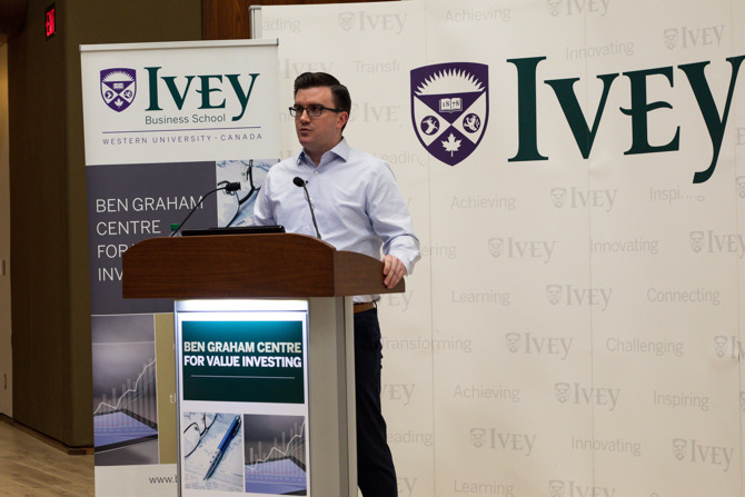 Ivey Value Investing Student Tyler Clemens introducing Mr. David Barr