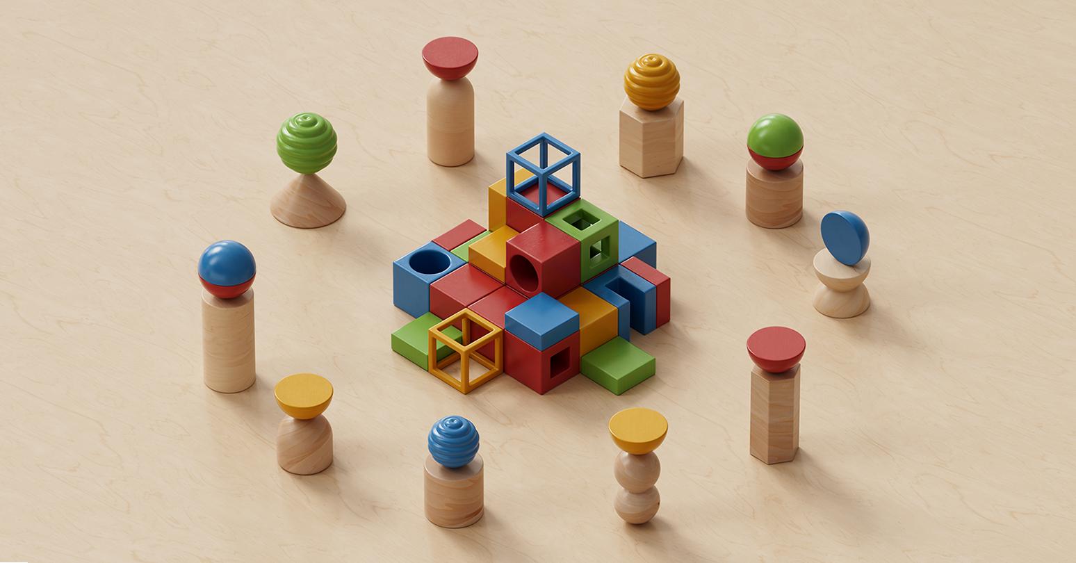Wooden Blocks Aligned In A Circle